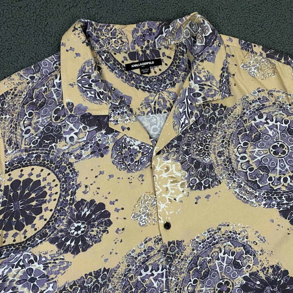 Karl Lagerfeld Shirt Mens 2XL Geometric Camp Collar Hawaiian Button Up